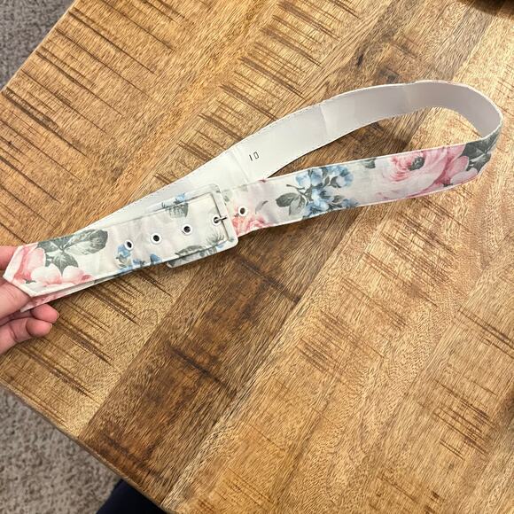 Vintage 80s Periwinkle Belted Shirtdress 6 White Floral Coquette Cottage Pinup - Picture 15 of 16